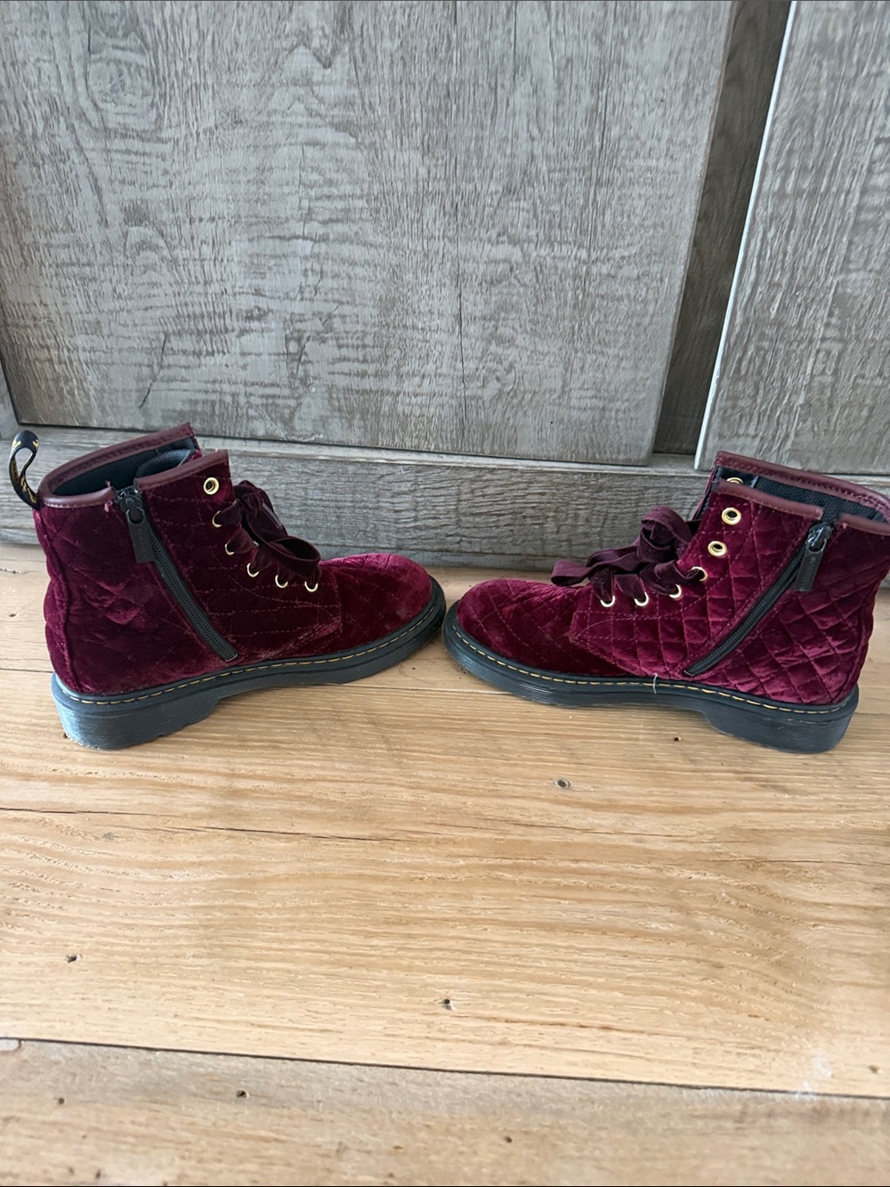 Dr. Martens kids Quilted Burgundy Velvet Lace-Up Boots - Picture 5 of 6